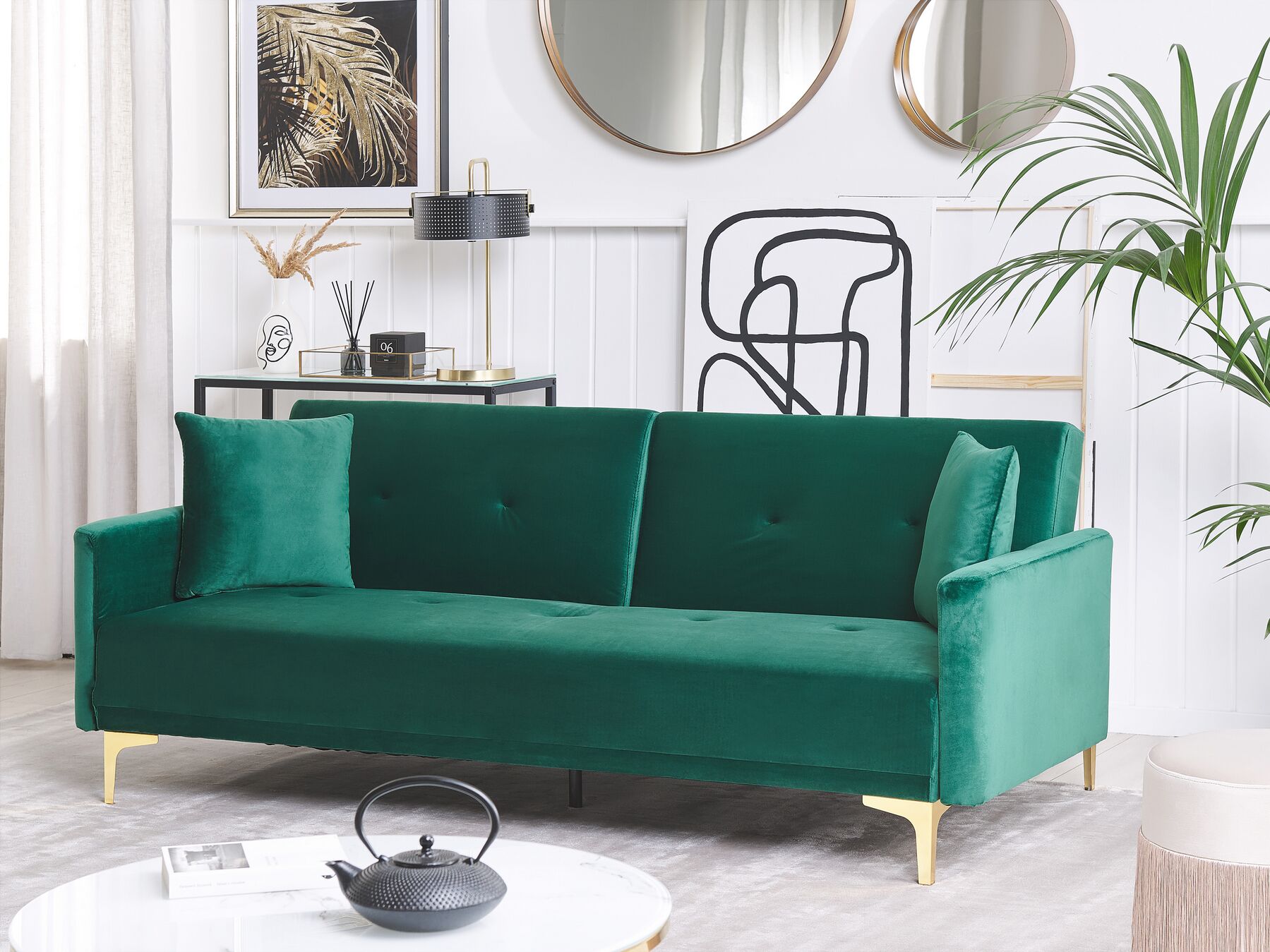 Sofa Bed LUCAN Velvet Emerald Green 3 Seater