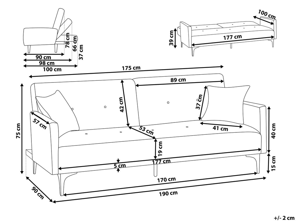 Sofa Bed LUCAN Fabric Grey 3 Seater