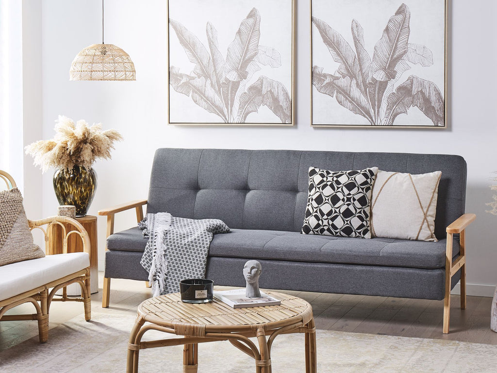 Sofa Bed TJORN Fabric Grey 3 Seater