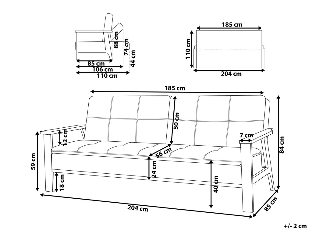 Sofa Bed TJORN Fabric Grey 3 Seater