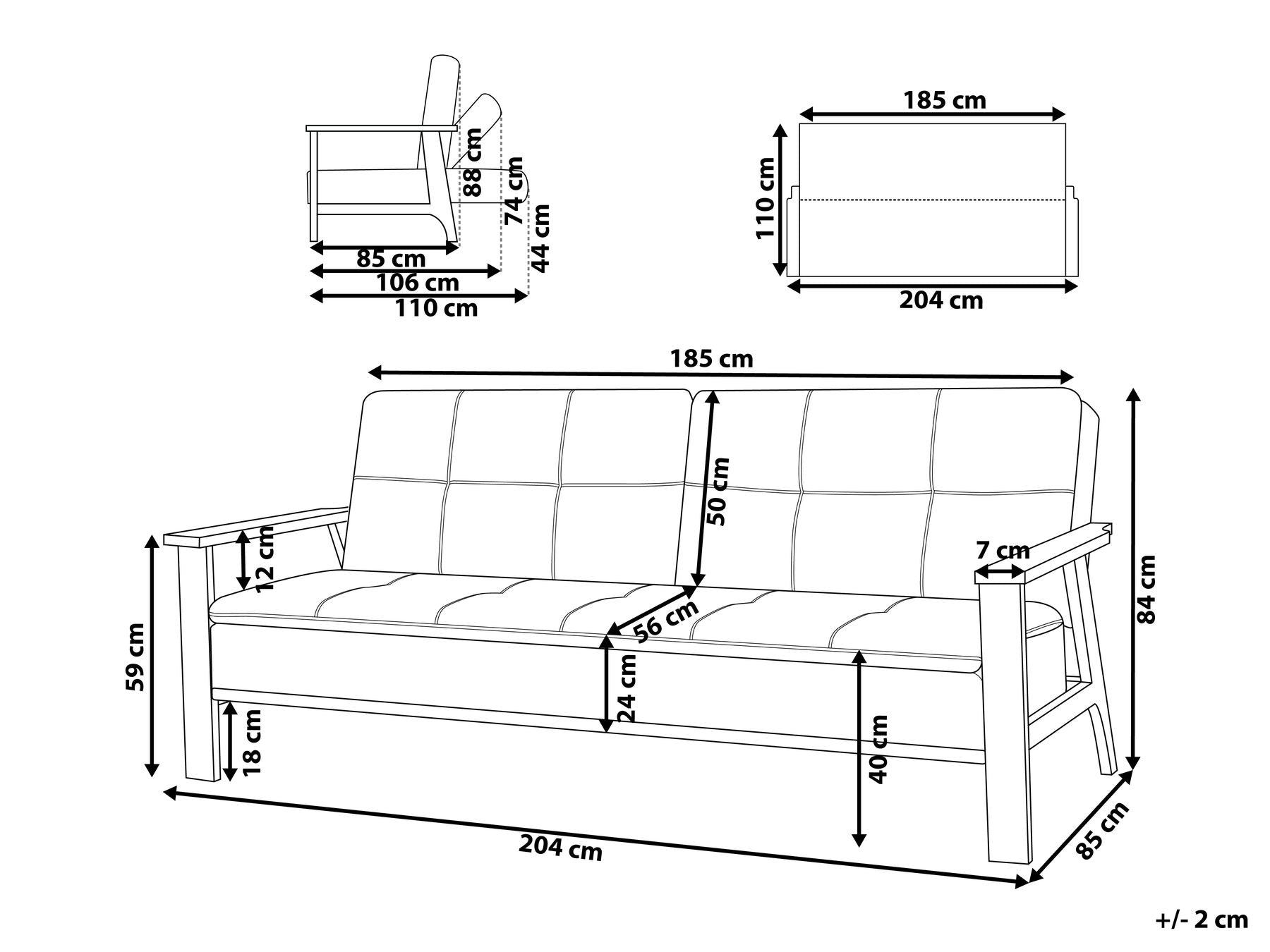 Sofa Bed TJORN Fabric Grey 3 Seater