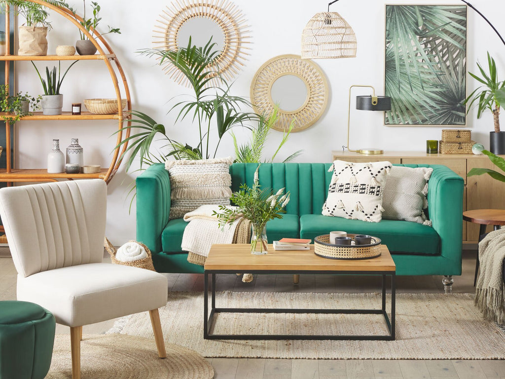 3 Seater Velvet Fabric Sofa Green ARVIKA