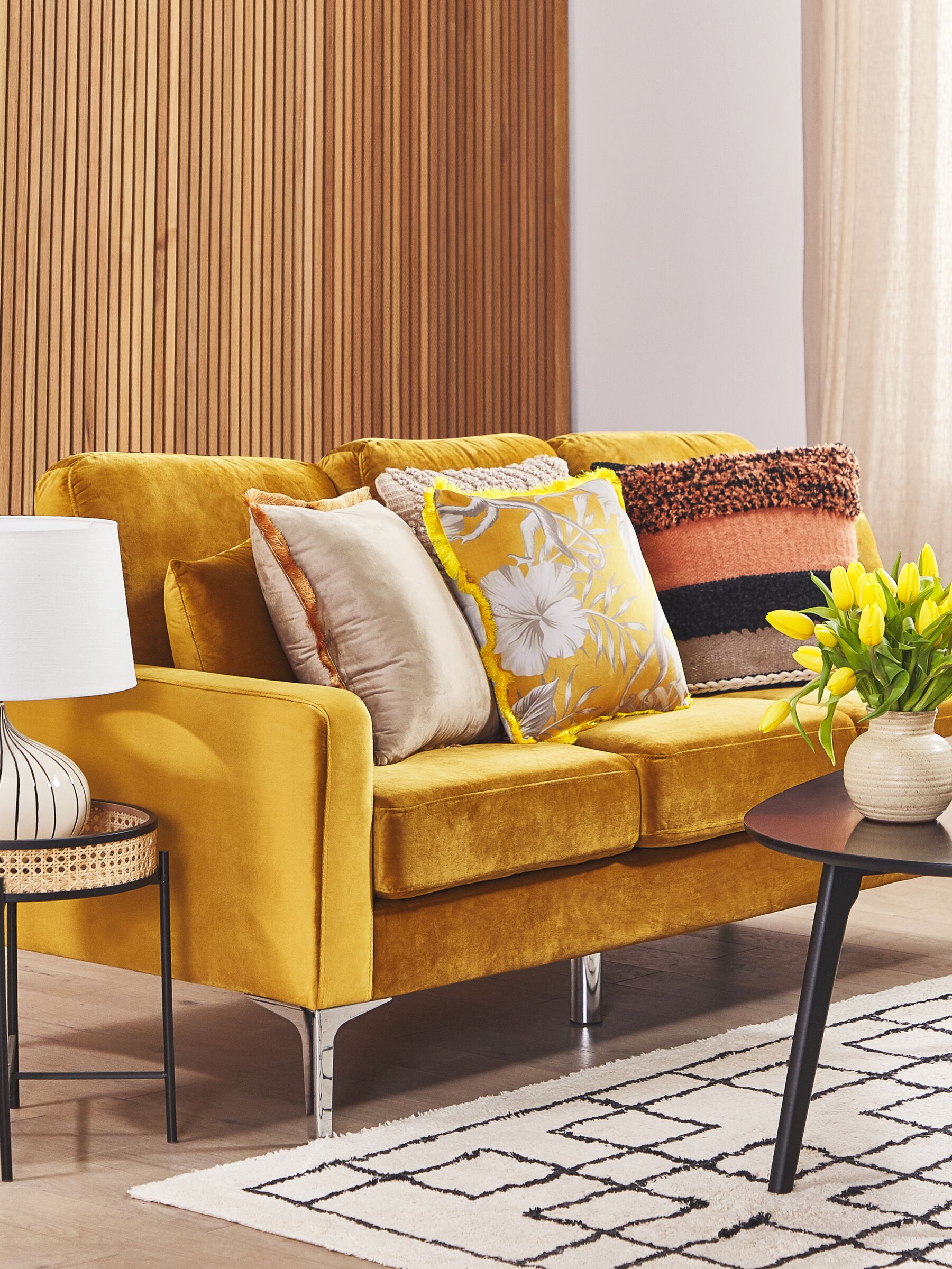 3 Seater Velvet Sofa Yellow GAVLE