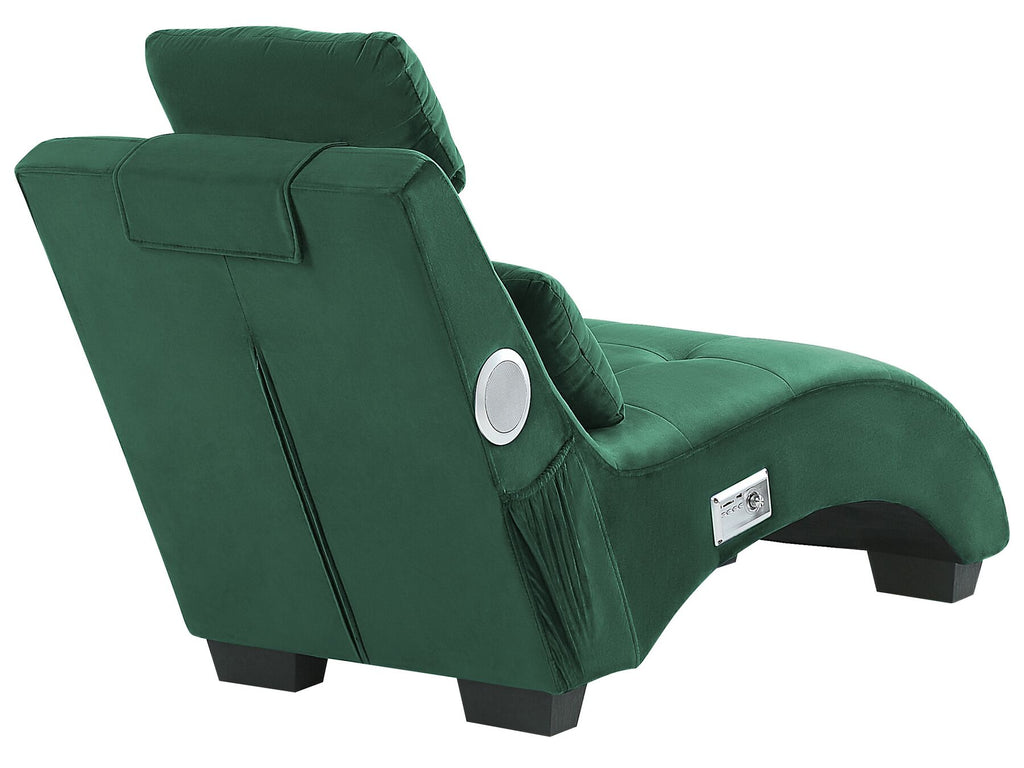 Chaise Longue SIMORRE Velvet Emerald Green with Built-In Bluetooth Speaker