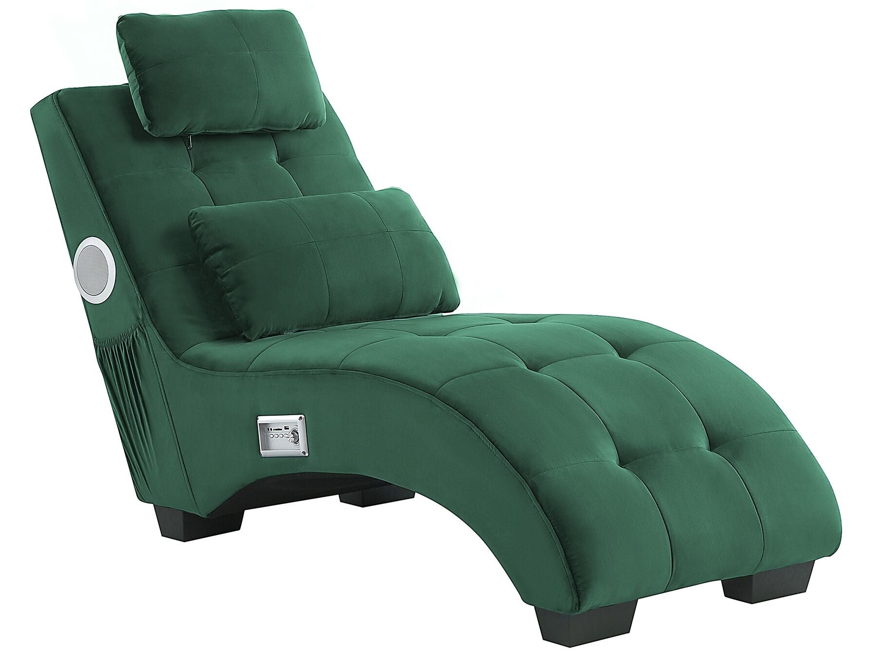 Chaise Longue SIMORRE Velvet Emerald Green with Built-In Bluetooth Speaker