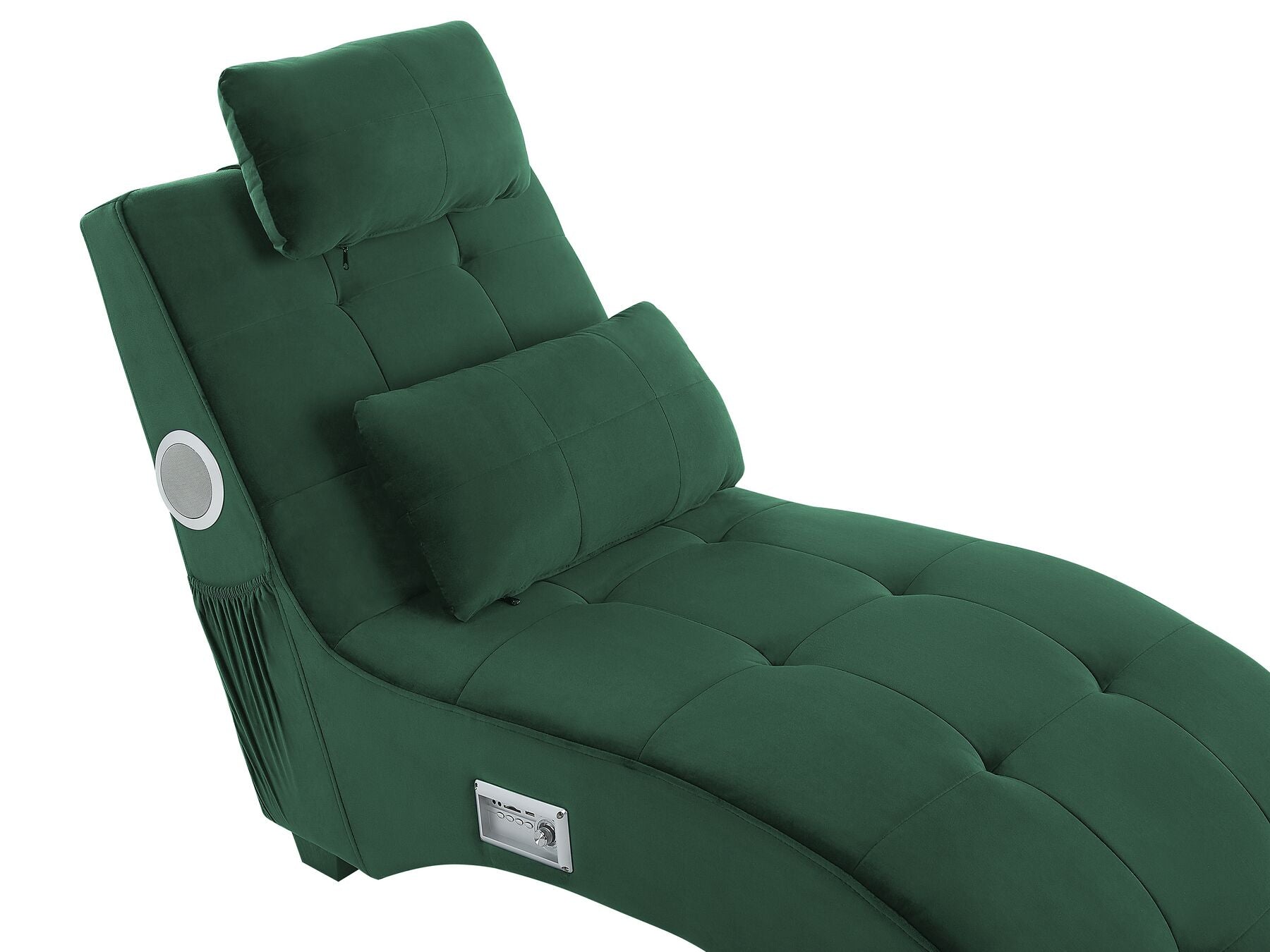 Chaise Longue SIMORRE Velvet Emerald Green with Built-In Bluetooth Speaker