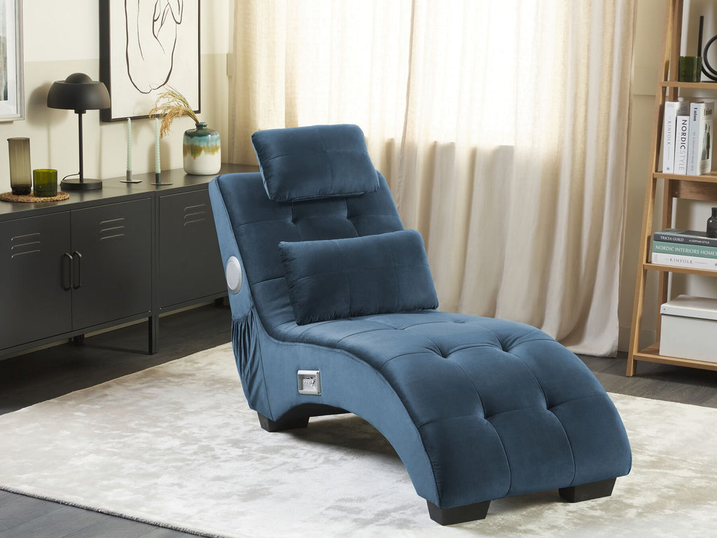 Chaise Longue SIMORRE Velvet Dark Blue with Built-In Bluetooth Speaker
