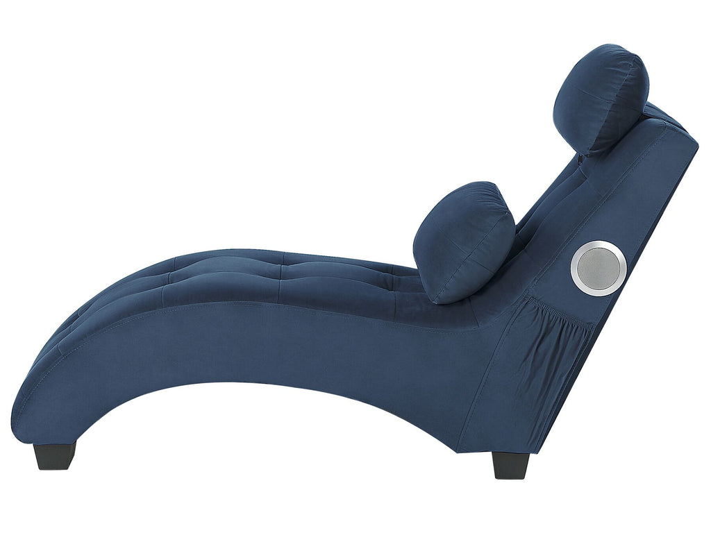 Chaise Longue SIMORRE Velvet Dark Blue with Built-In Bluetooth Speaker