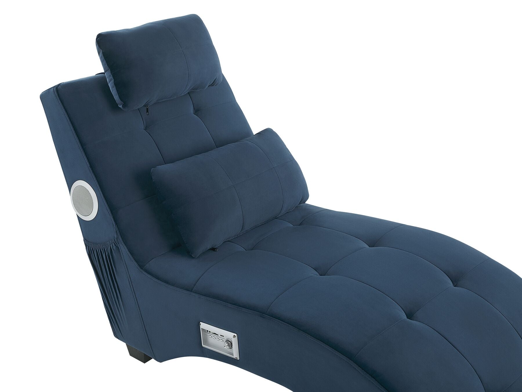 Chaise Longue SIMORRE Velvet Dark Blue with Built-In Bluetooth Speaker
