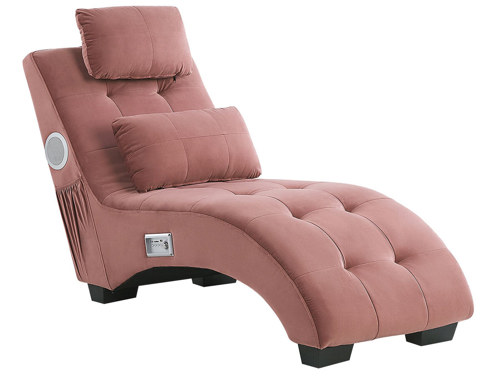 Chaise Longue SIMORRE Velvet Pastel Pink with Built-In Bluetooth Speaker