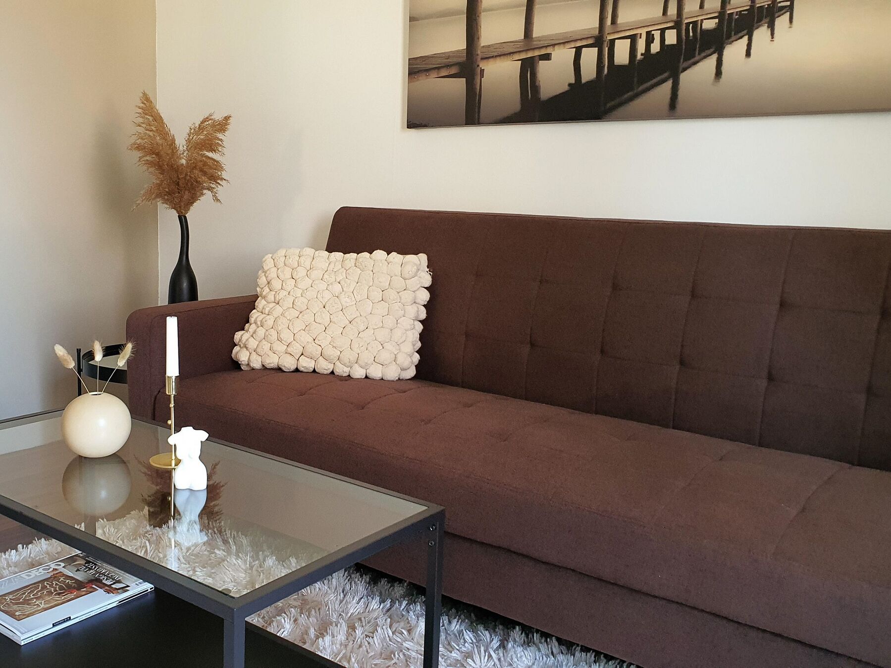 Sofa Bed VEHKOO Fabric Dark Brown 3 Seater