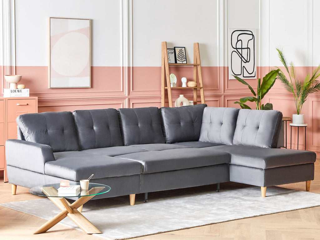 Sofa Bed LERUM Velvet Grey 4 Seater