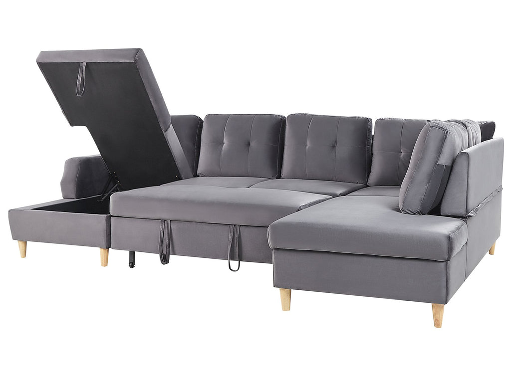Sofa Bed LERUM Velvet Grey 4 Seater
