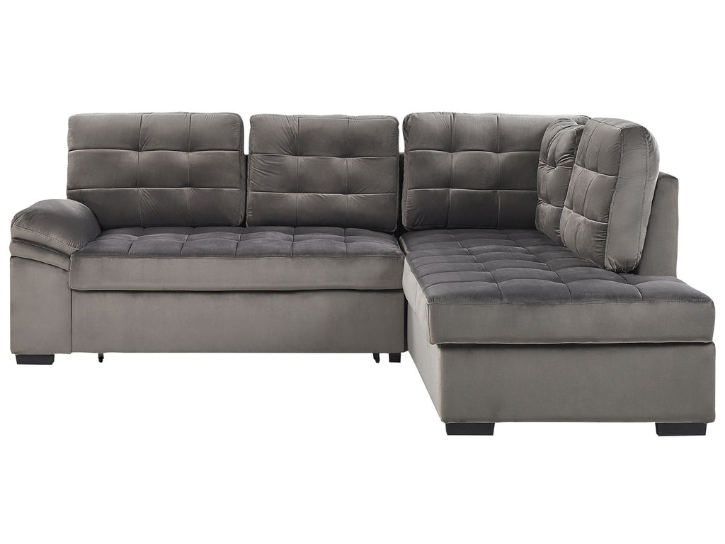 Corner Sofa Bed VARNAMO Velvet Grey with Storage 4 Seater Left Hand