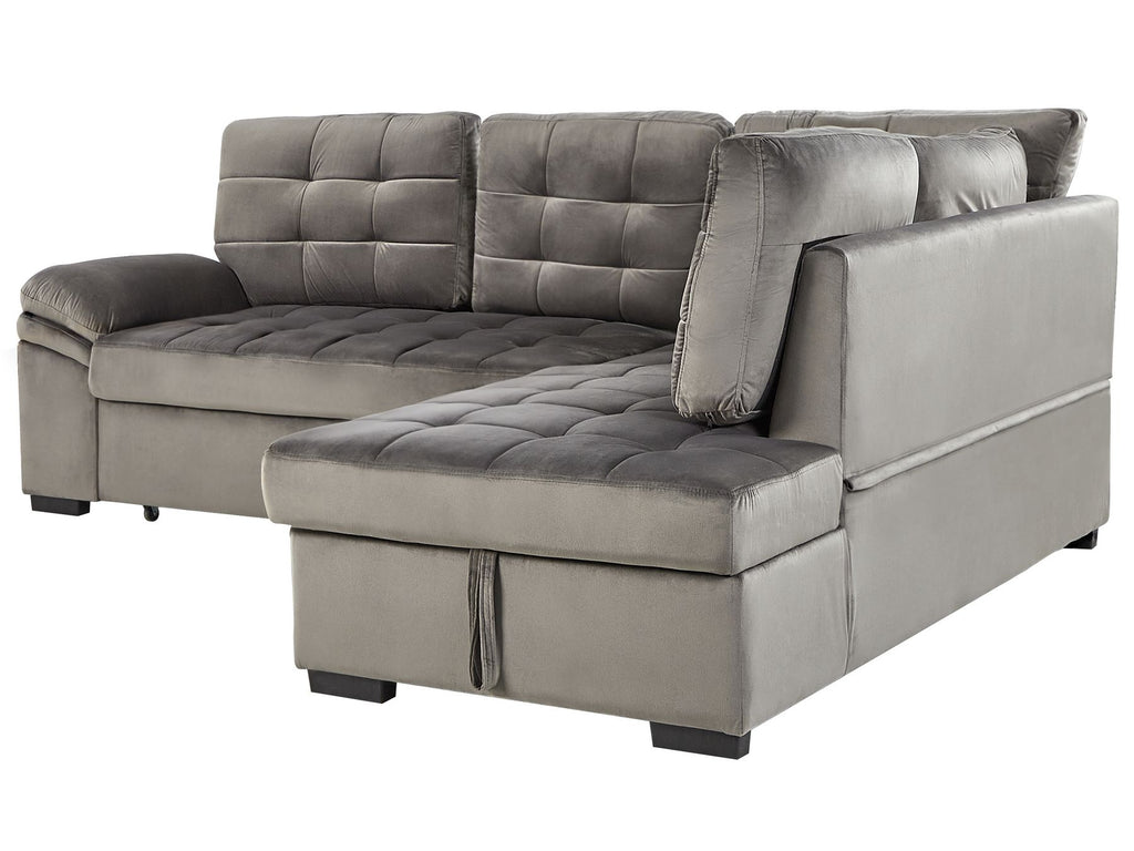 Corner Sofa Bed VARNAMO Velvet Grey with Storage 4 Seater Left Hand