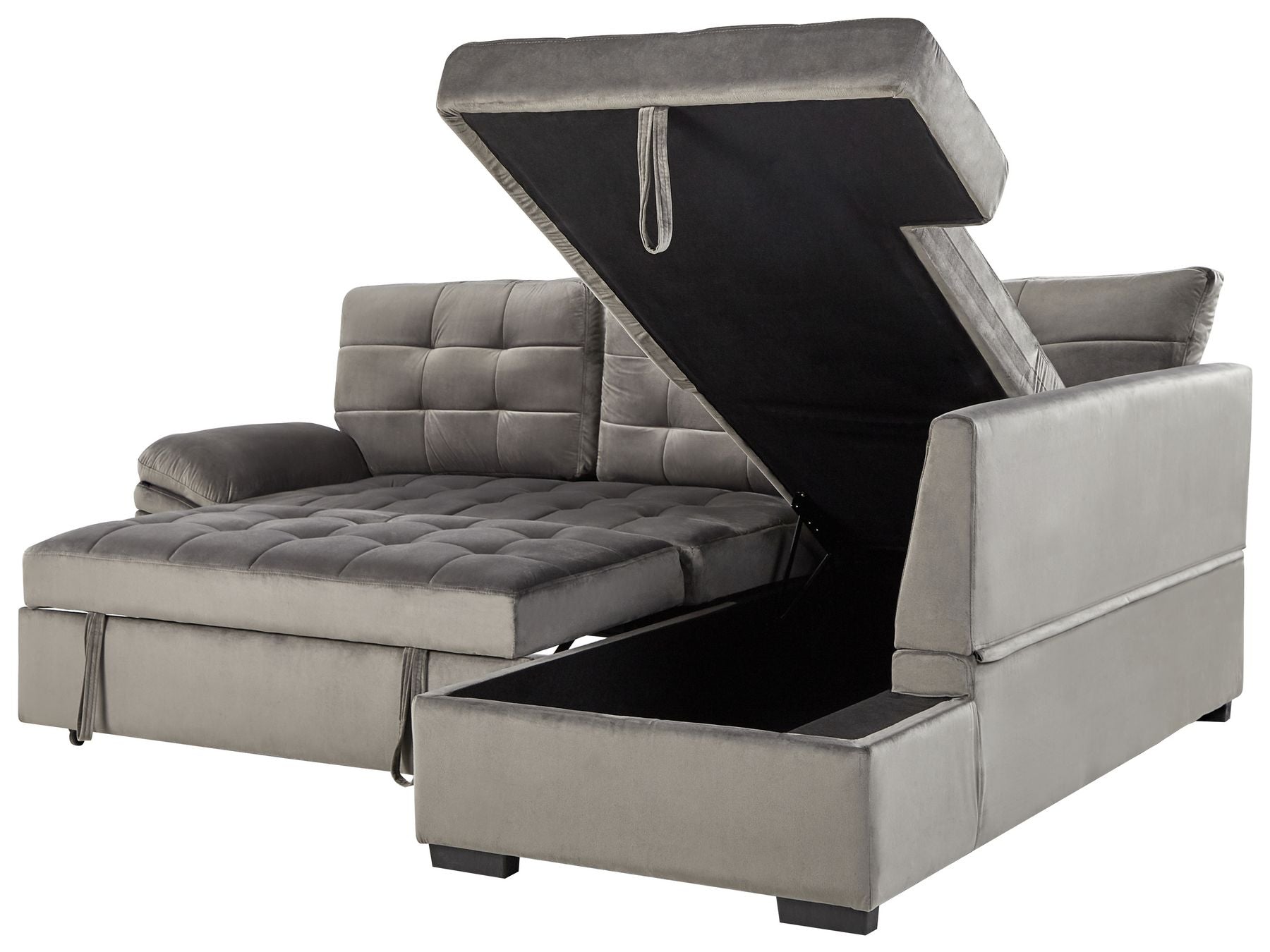 Corner Sofa Bed VARNAMO Velvet Grey with Storage 4 Seater Left Hand