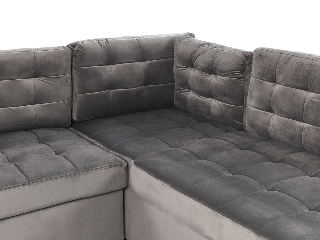 Corner Sofa Bed VARNAMO Velvet Grey with Storage 4 Seater Left Hand