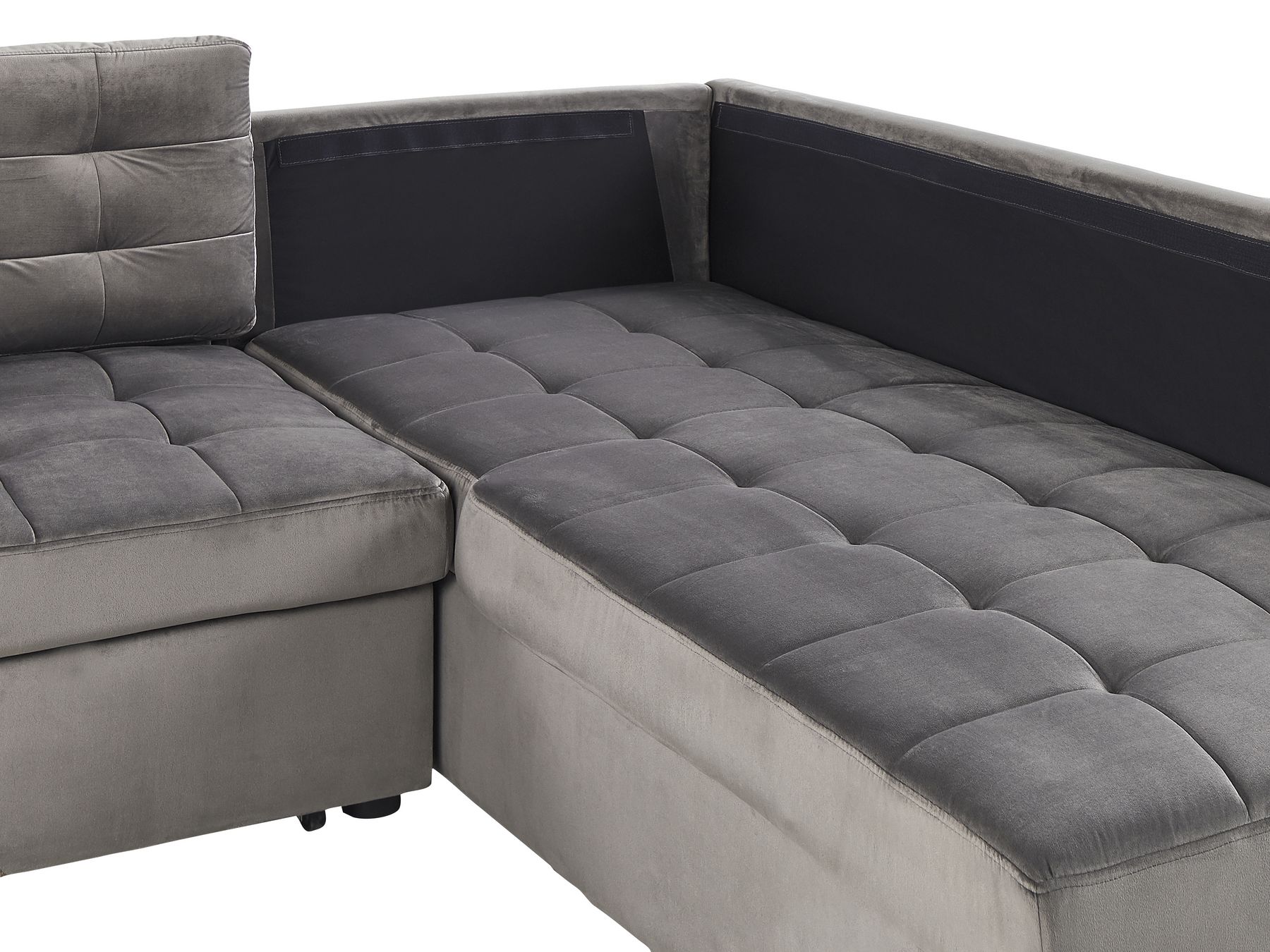 Corner Sofa Bed VARNAMO Velvet Grey with Storage 4 Seater Left Hand