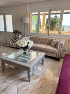 3 Seater Fabric Sofa Beige CHESTERFIELD