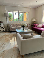 3 Seater Fabric Sofa Beige CHESTERFIELD