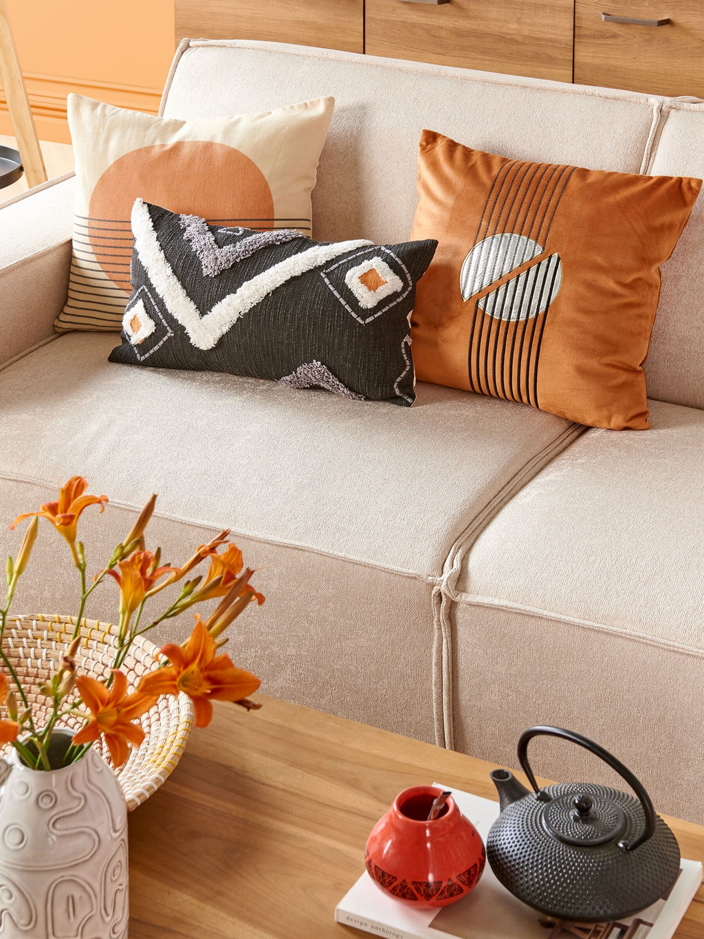 Corner Sofa Bed ROMEDAL Fabric Beige 3 Seater Left Hand