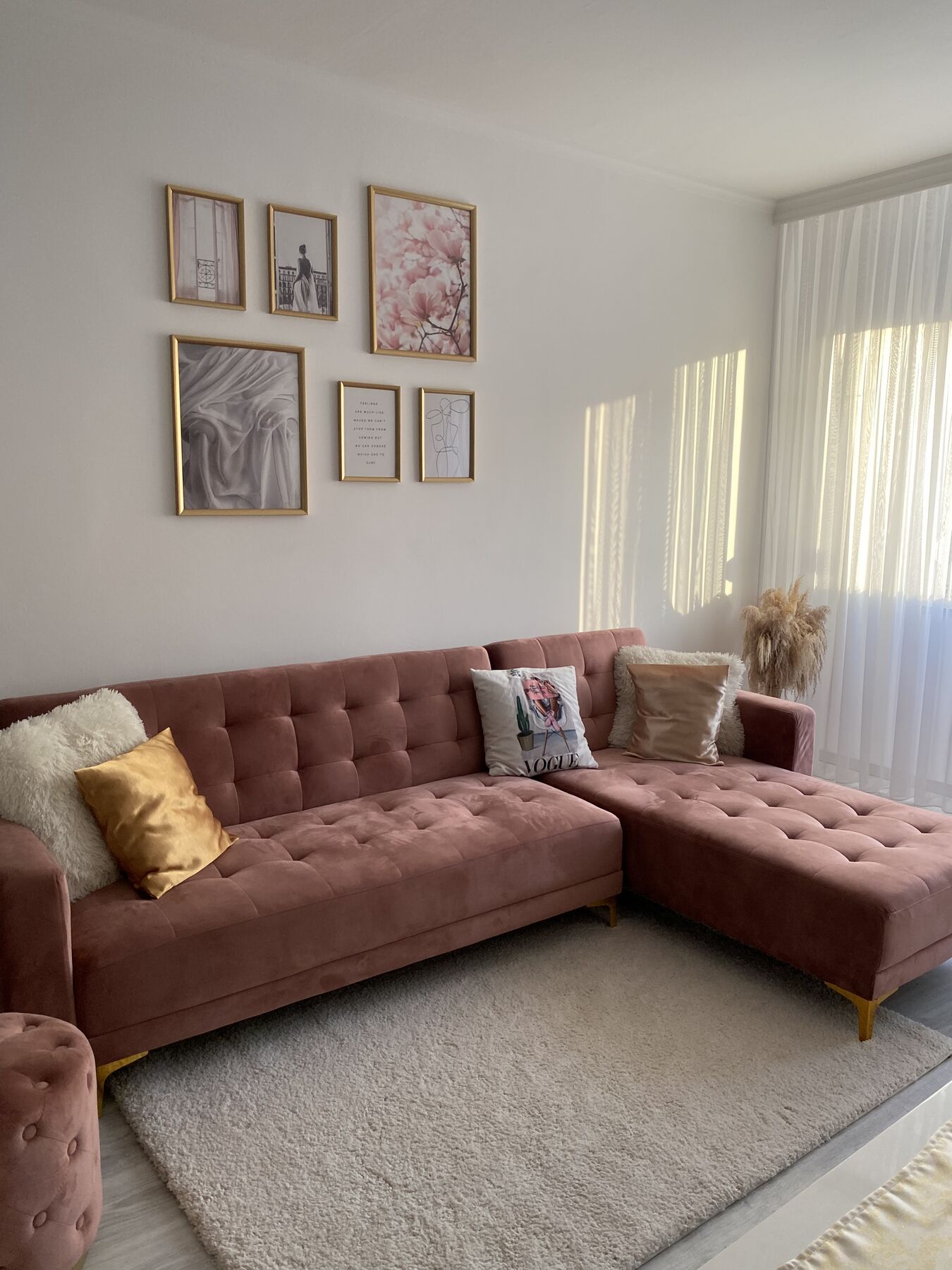 Modular Corner Sofa Bed ABERDEEN Velvet Pink 4 Seater Left Hand