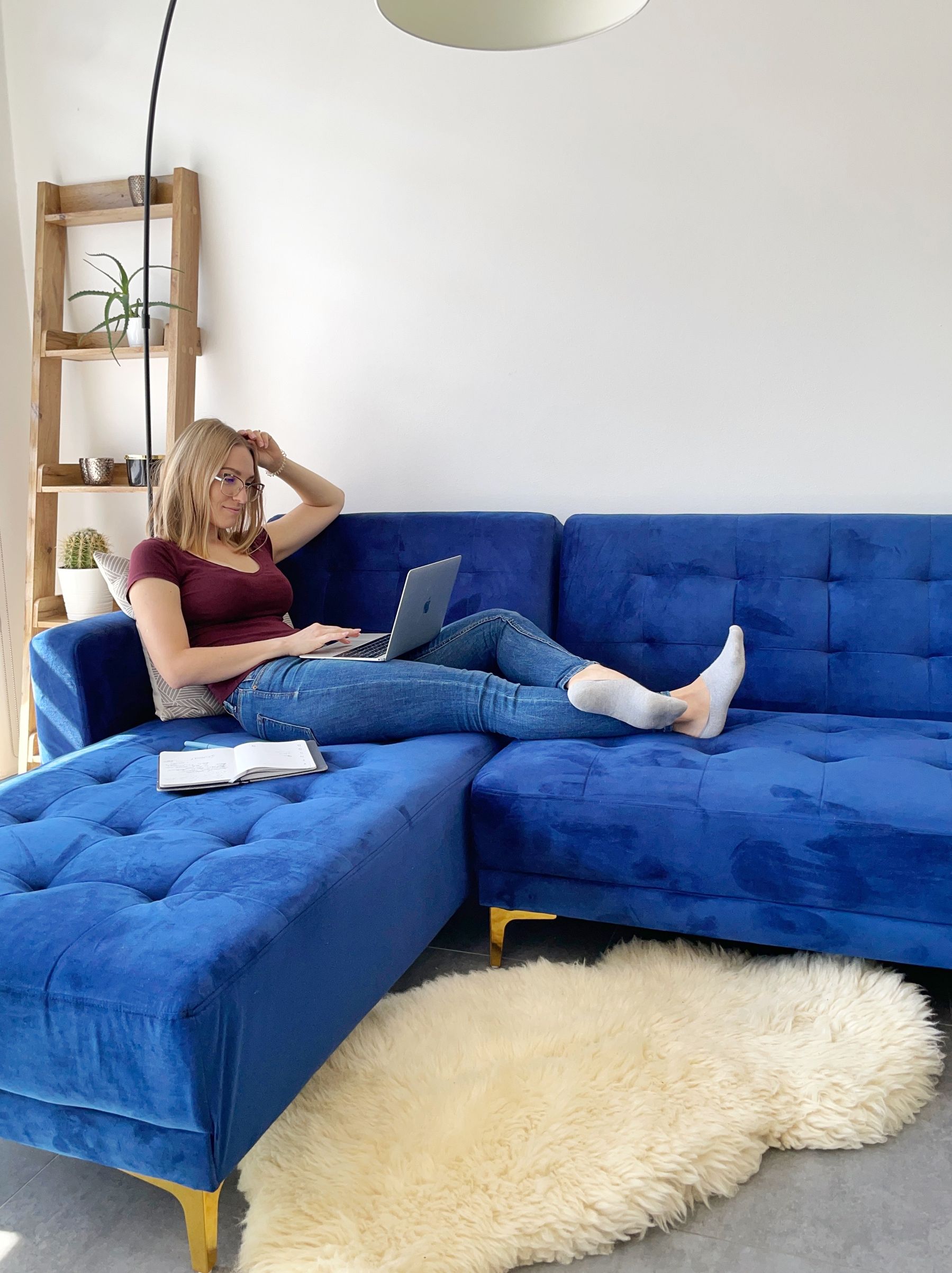 Modular Corner Sofa Bed ABERDEEN Velvet Navy Blue 4 Seater Right Hand