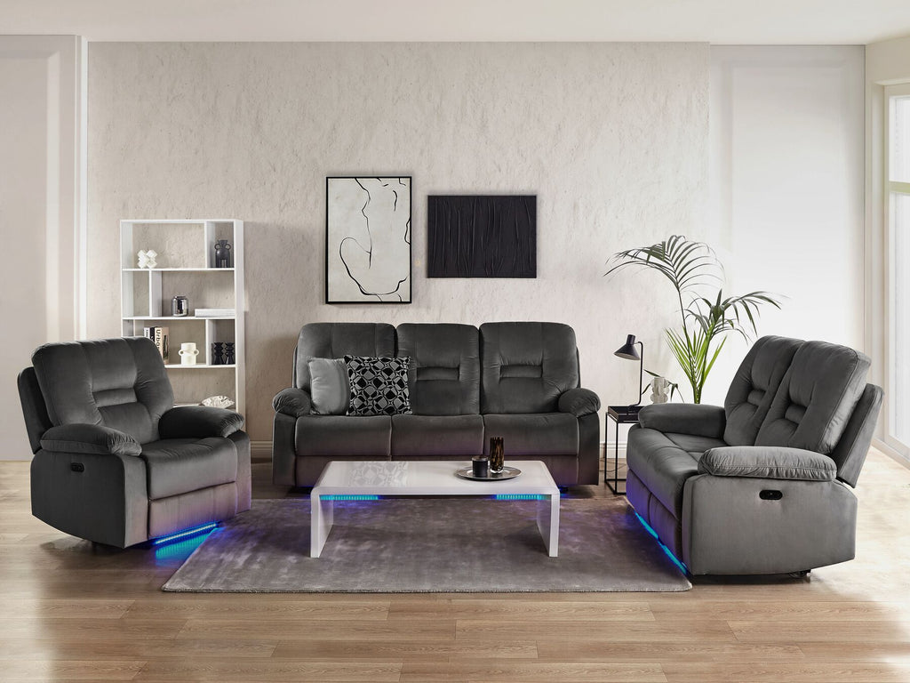 2 Seater Velvet LED Electric Recliner Sofa with USB Port Grey BERGEN