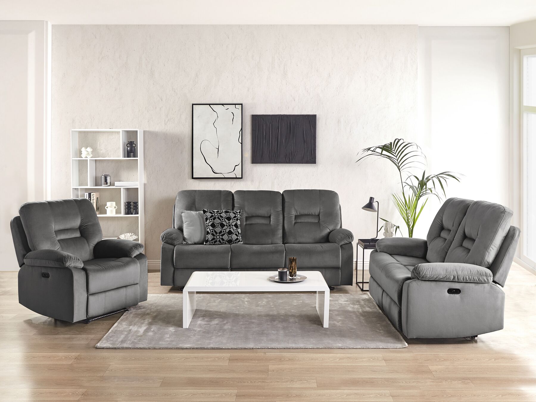 2 Seater Velvet LED Electric Recliner Sofa with USB Port Grey BERGEN