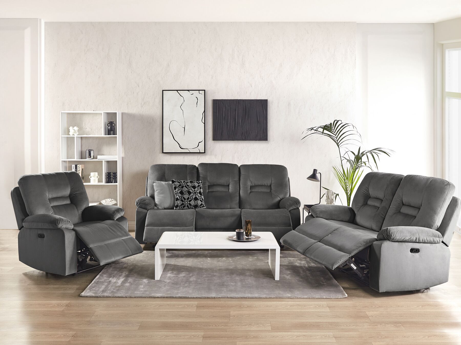 2 Seater Velvet LED Electric Recliner Sofa with USB Port Grey BERGEN