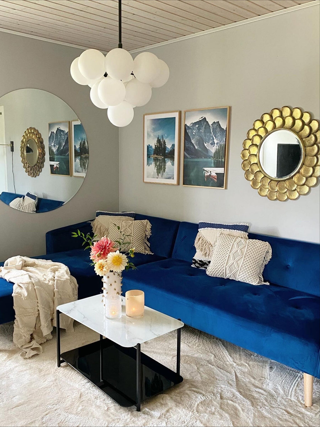 Corner Sofa Bed VADSO Velvet Navy Blue 4 Seater Right Hand