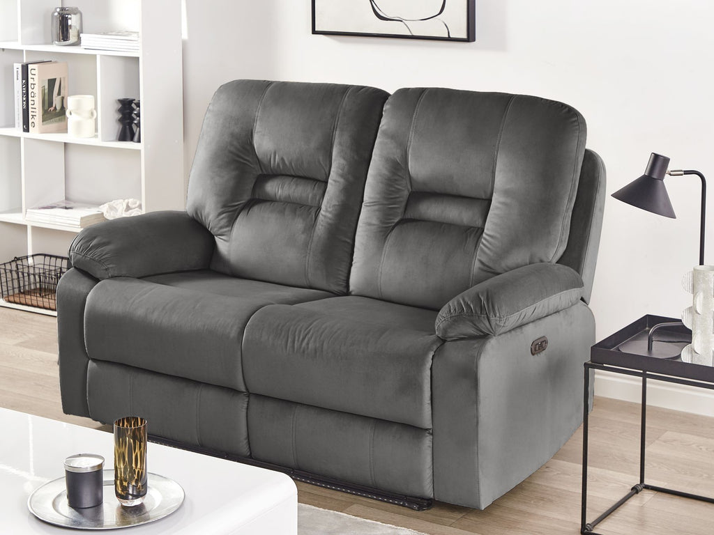 2 Seater Velvet LED Electric Recliner Sofa with USB Port Grey BERGEN