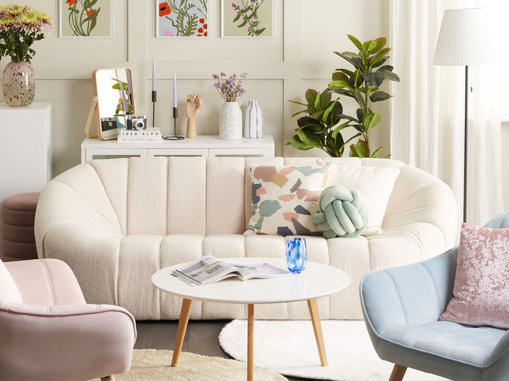 3 Seater Boucle Fabric Sofa White LOMMA