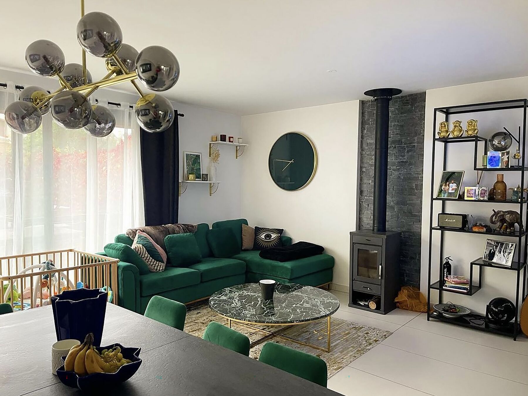 Corner Sofa OSLO Velvet Dark Green 4 Seater Left Hand
