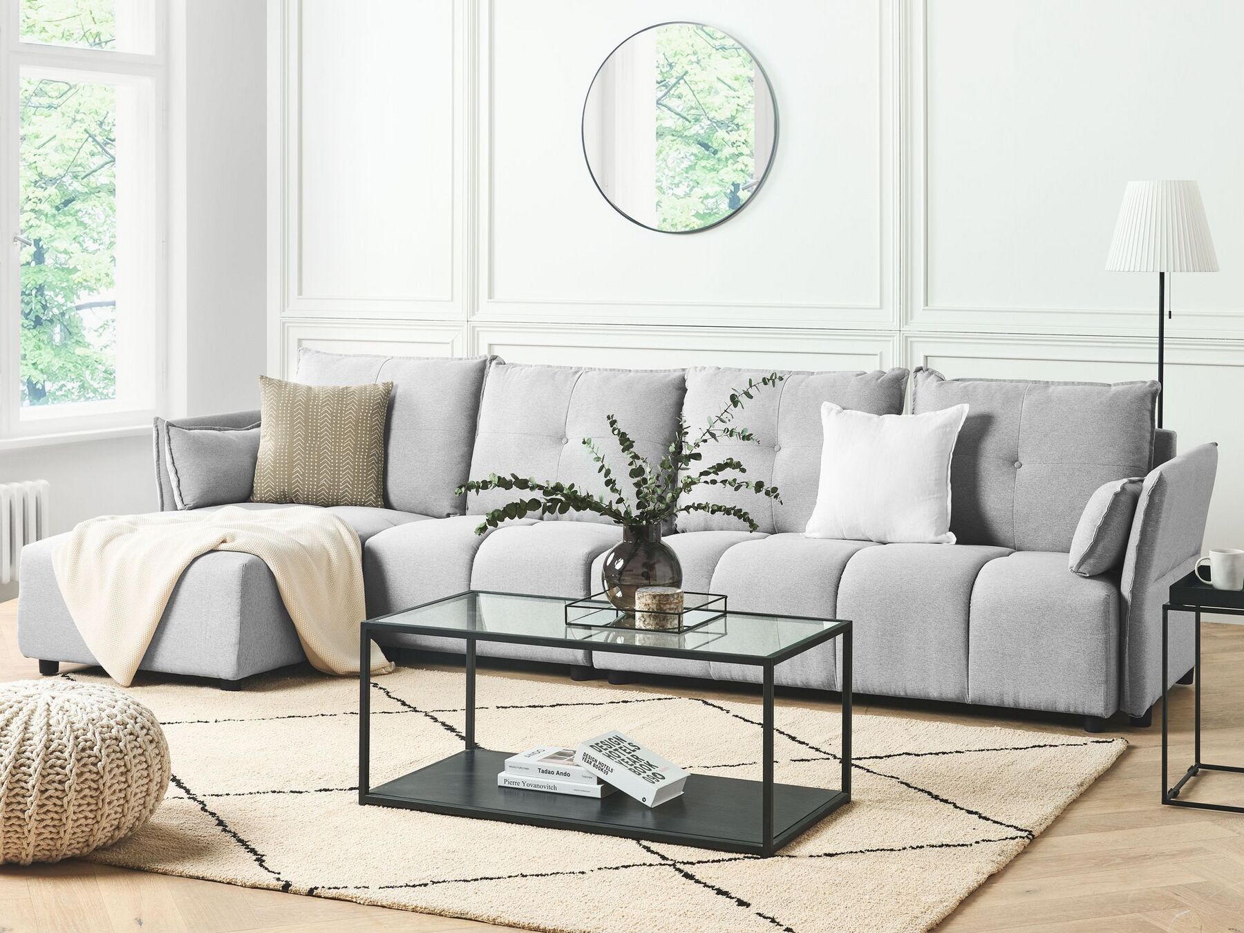 Corner Sofa TOMRA Fabric Light Grey 4 Seater Right Hand