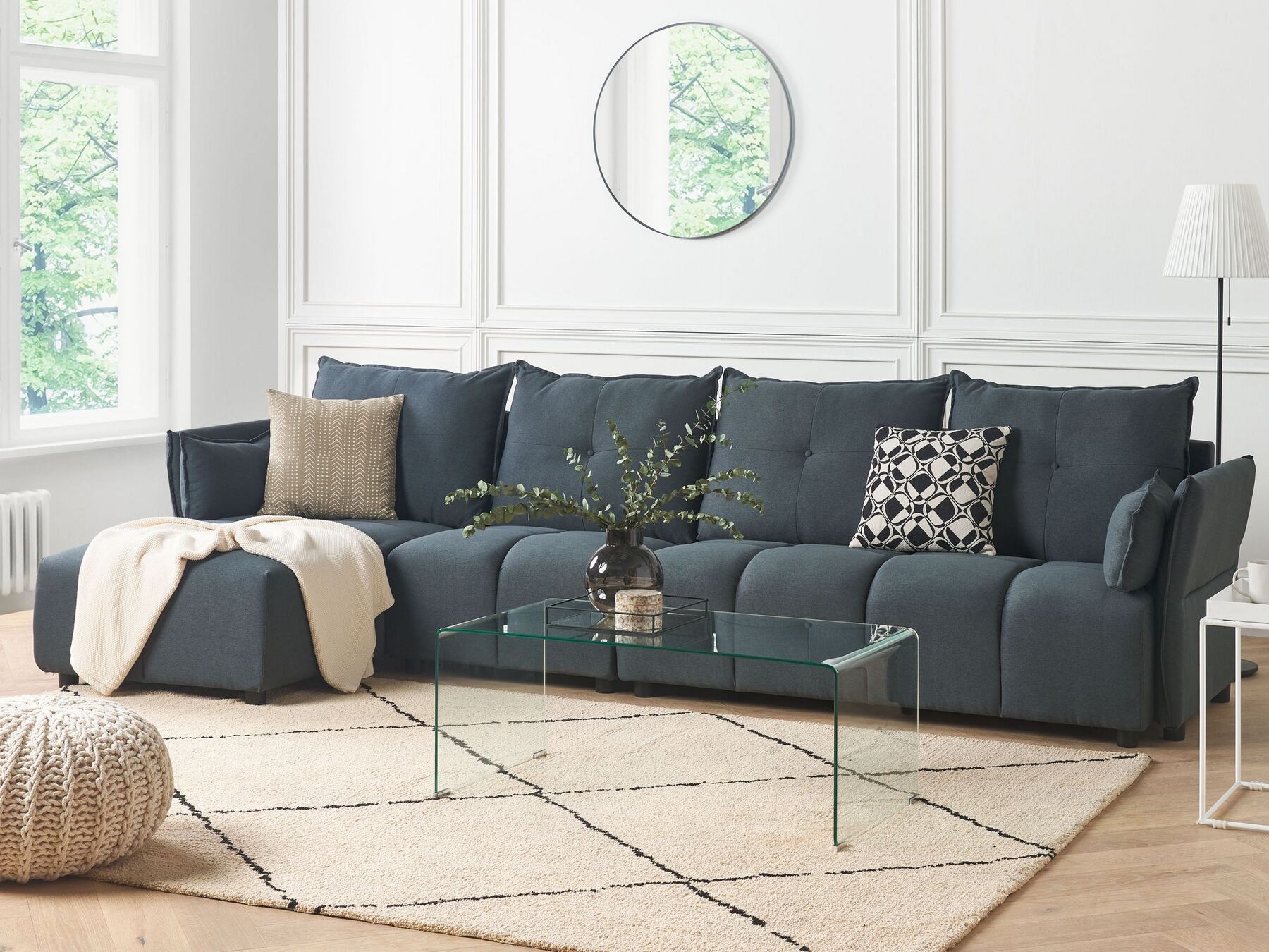 Corner Sofa TOMRA Fabric Graphite Grey 4 Seater Right Hand