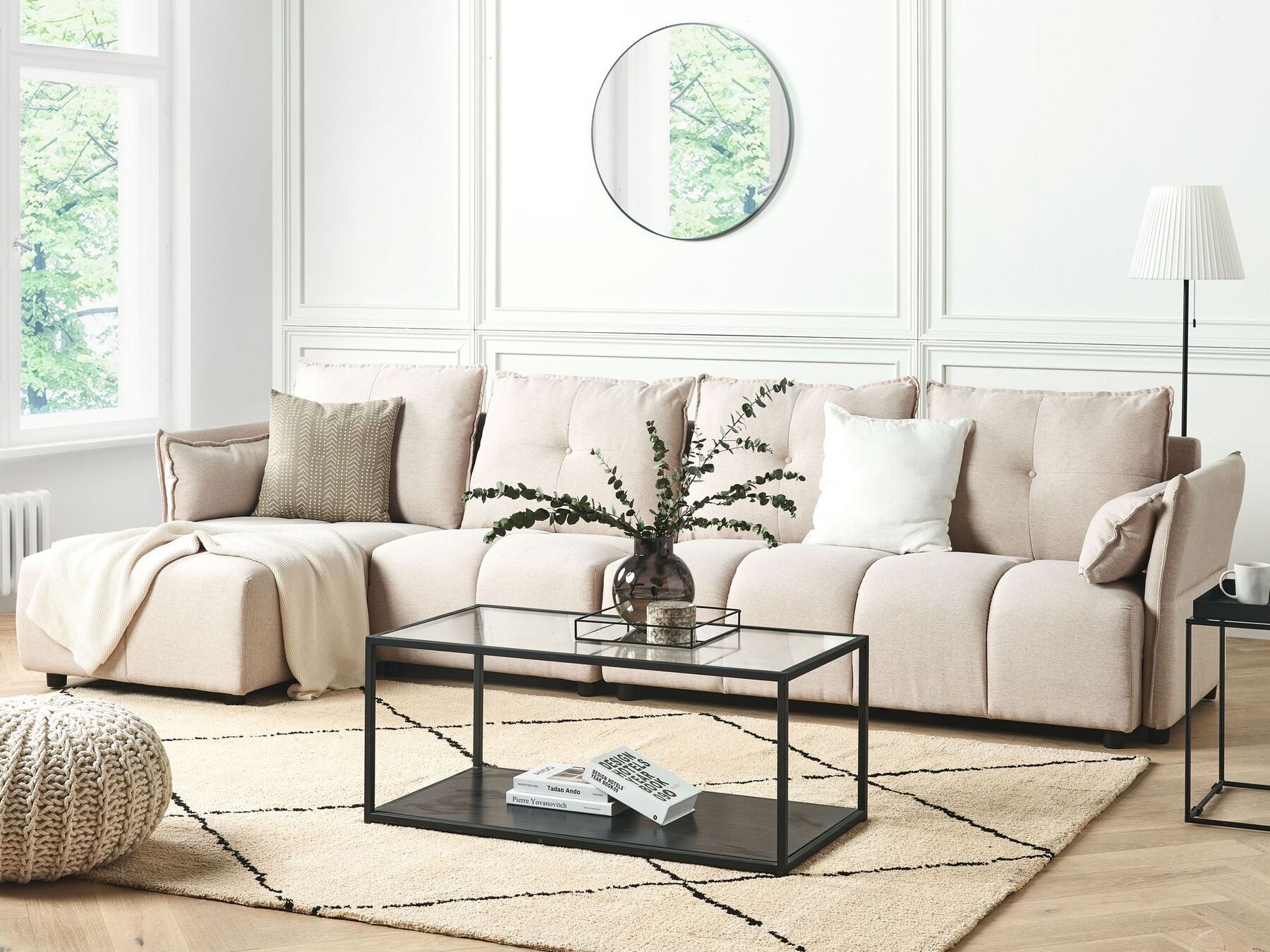 Corner Sofa TOMRA Fabric Beige 4 Seater Right Hand