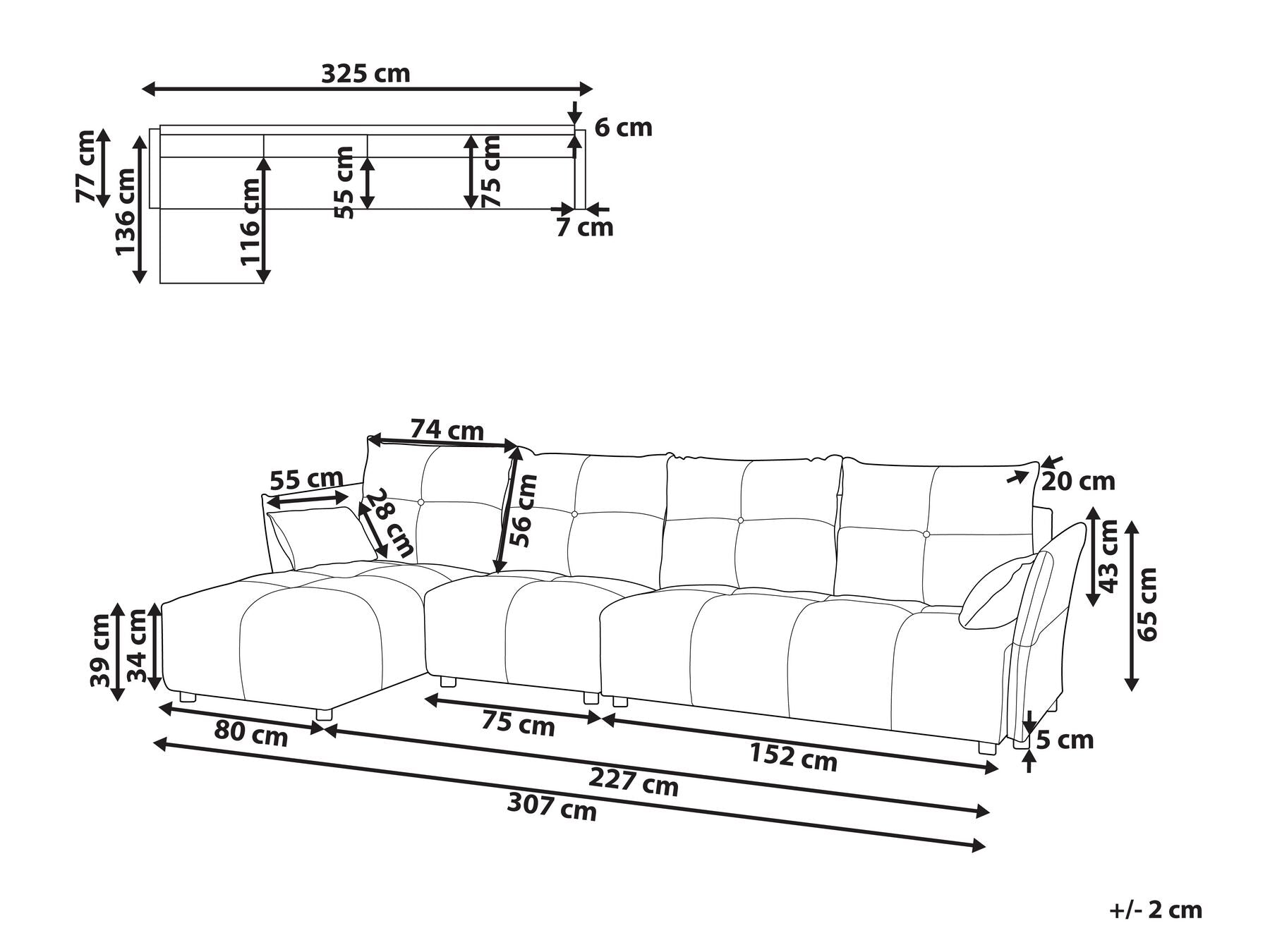 Corner Sofa TOMRA Fabric Graphite Grey 4 Seater Right Hand