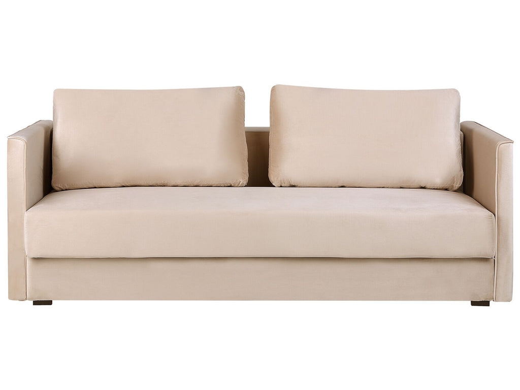 Sofa Bed EKSJO Velvet Beige with Storage 3 Seater