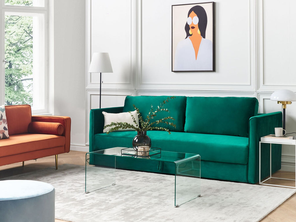 Sofa Bed EKSJO Velvet Emerald Green with Storage 3 Seater