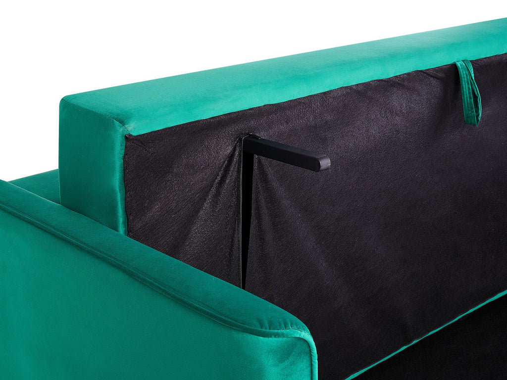 Sofa Bed EKSJO Velvet Emerald Green with Storage 3 Seater