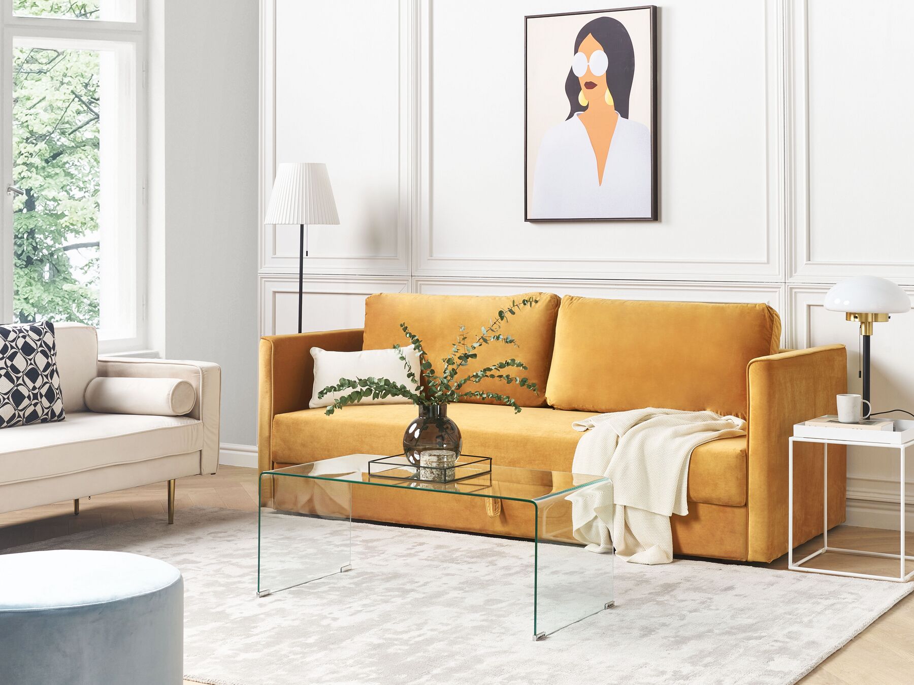 Sofa Bed EKSJO Velvet Mustard with Storage 3 Seater