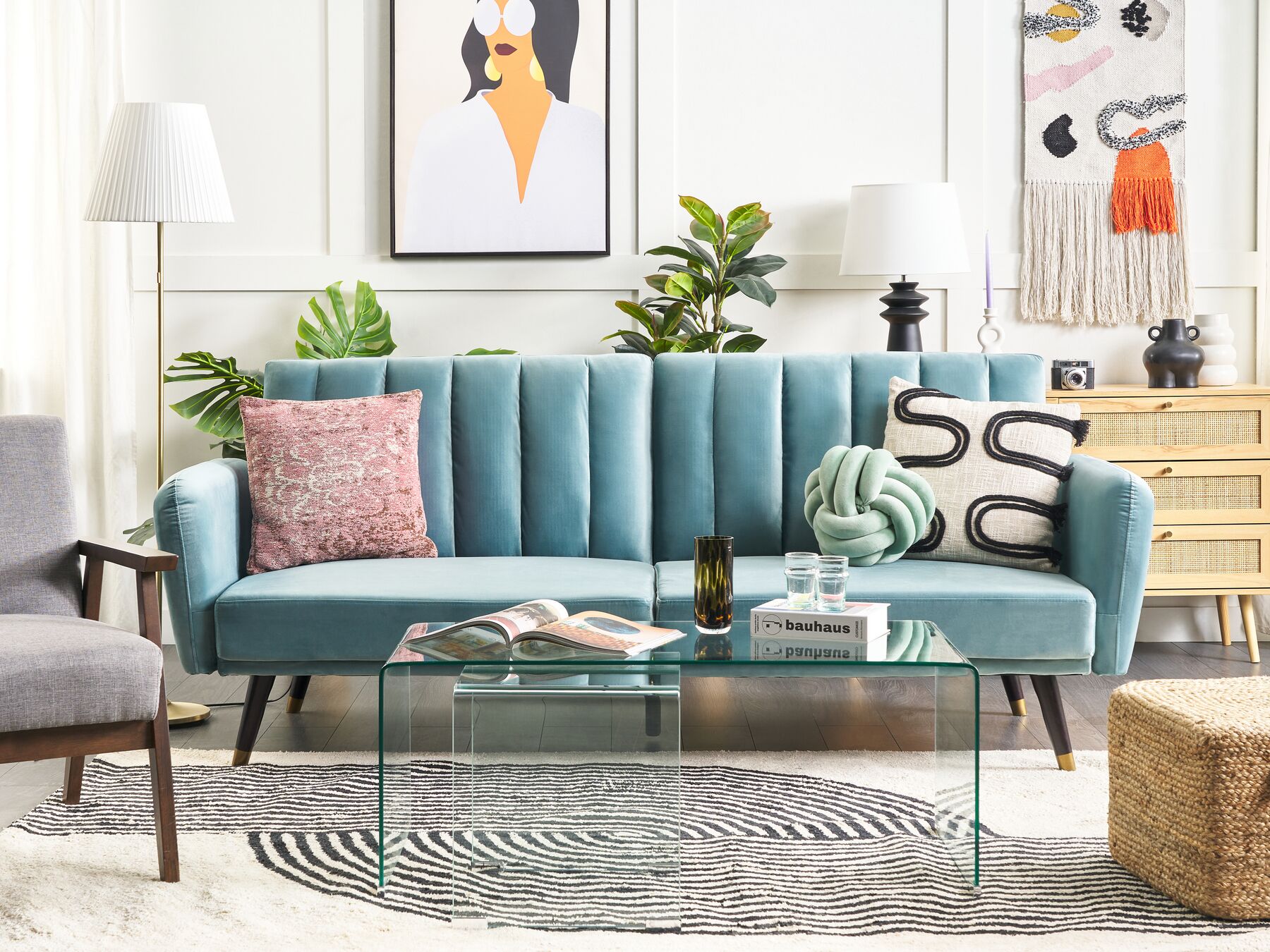 Sofa Bed VIMMERBY Velvet Light Blue 3 Seater