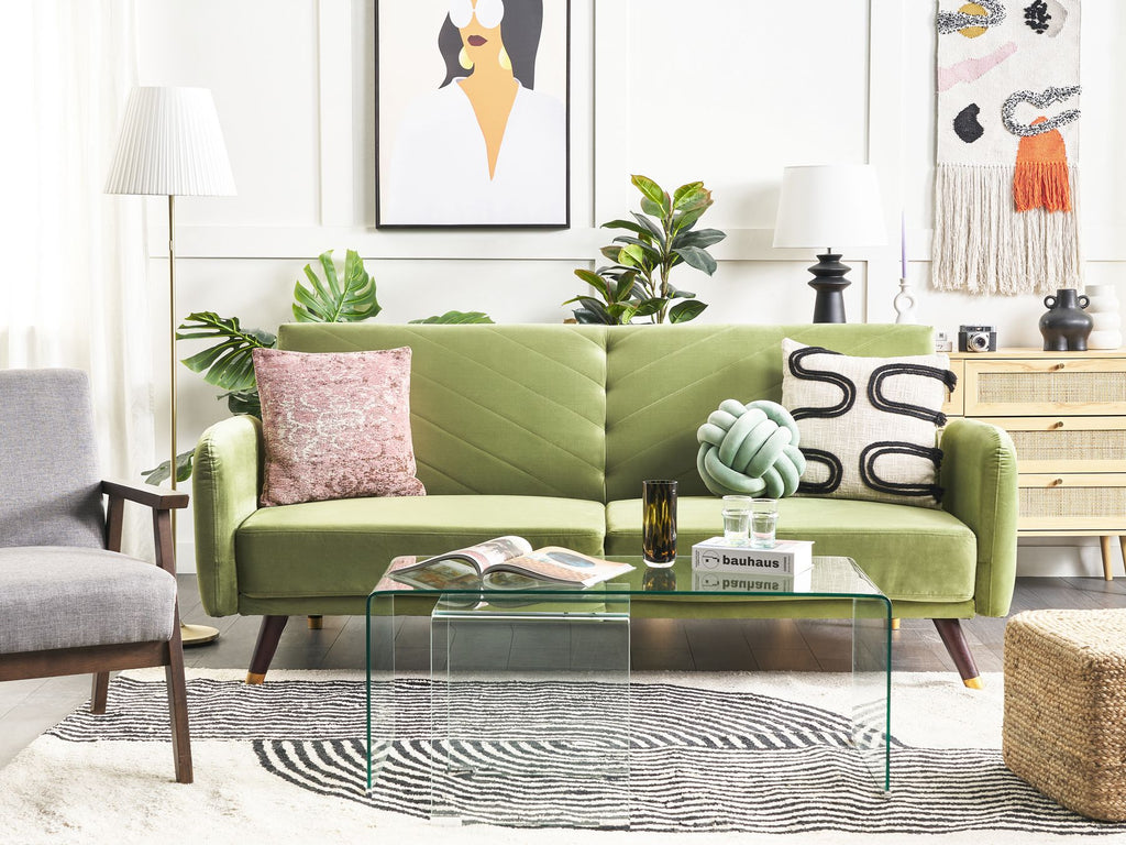Sofa Bed SENJA Velvet Olive Green 3 Seater