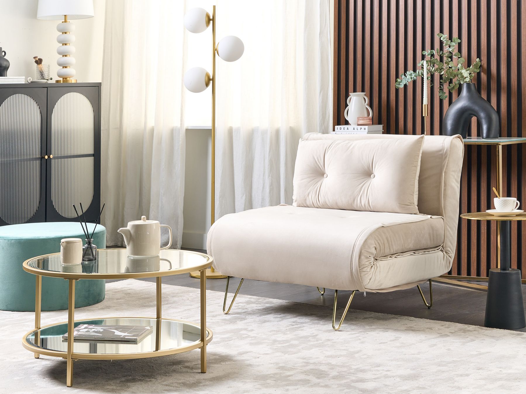 Single Sofa Bed VESTFOLD Velvet Beige