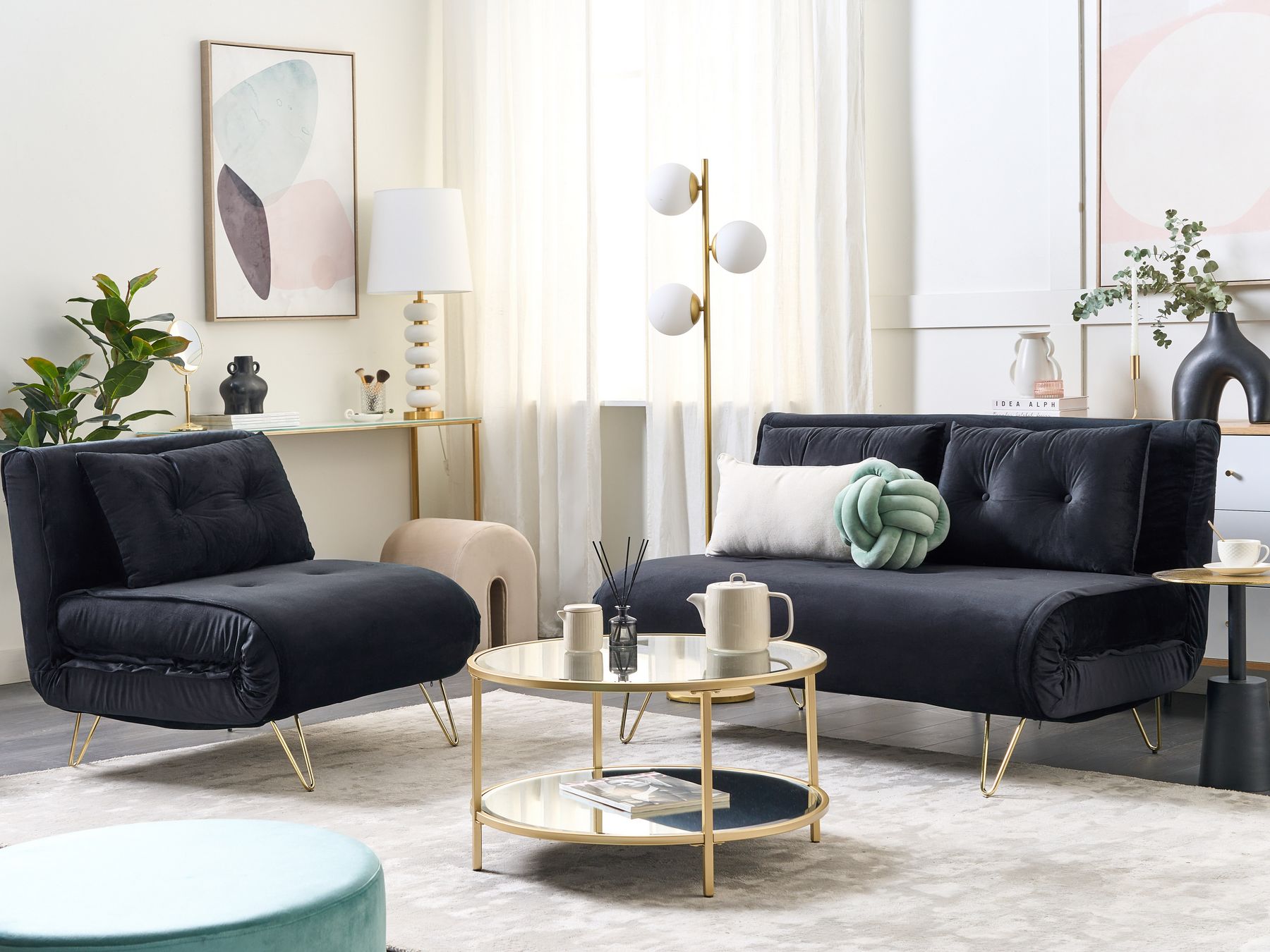 2 Seater Velvet Sofa Bed Black VESTFOLD