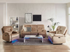 3 Seater Velvet LED Electric Recliner Sofa with USB Port Beige BERGEN