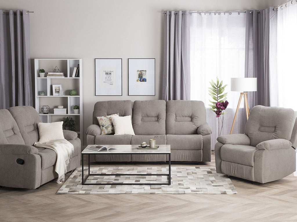 2 Seater Fabric Manual Recliner Sofa Taupe Beige BERGEN