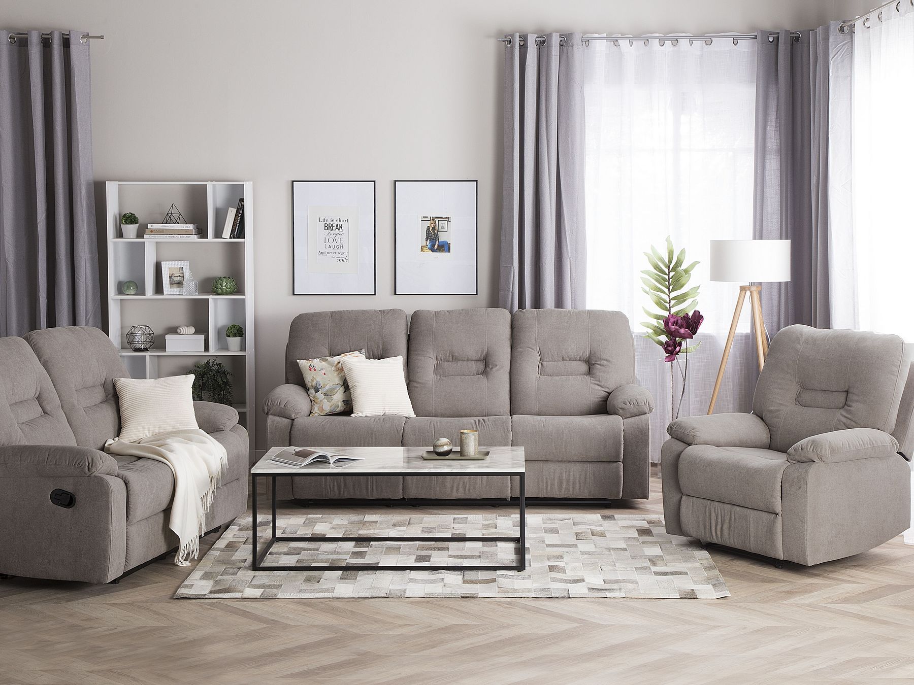 2 Seater Fabric Manual Recliner Sofa Taupe Beige BERGEN