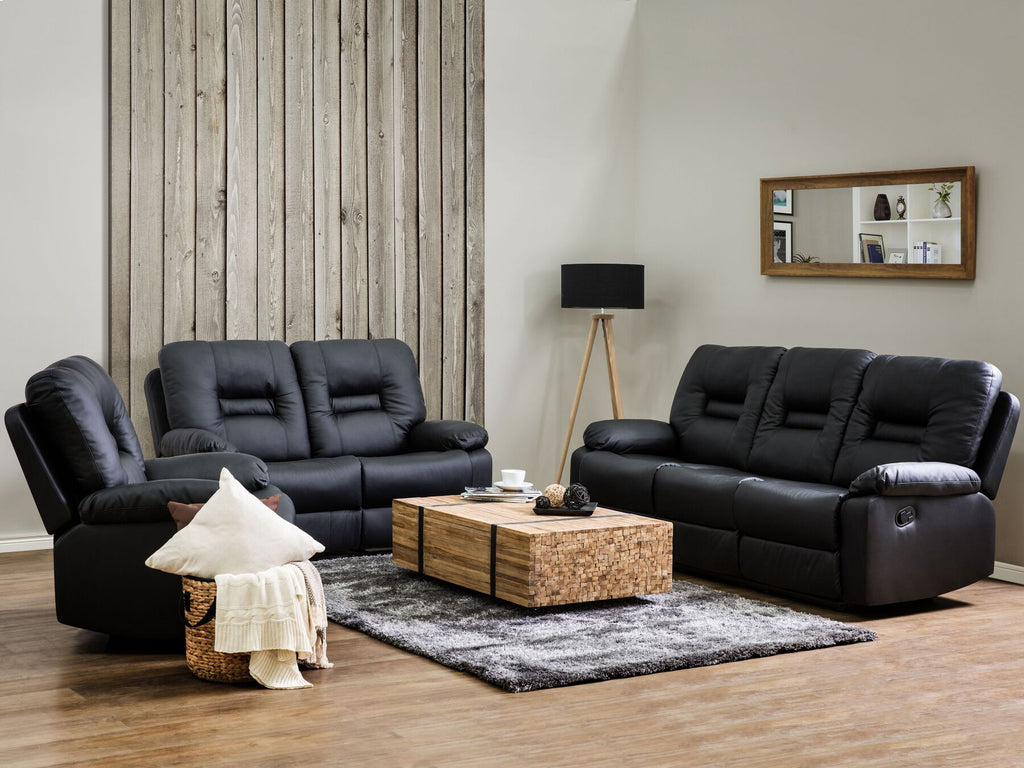 3 Seater Faux Leather Manual Recliner Sofa Black BERGEN